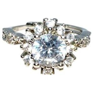 Adjustable Silver Ring W/ 2.0 Ct Diamond Simulate & Moissanite Elegant
